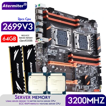 Atermiter Dvojno X99 Matično ploščo Z LGA 2011-3 XEON E5 2699 V3 *2 CPU Z 2pcsX32GB = 64GB DDR4 3200MHz Pomnilnika Strežnika Combo Kit